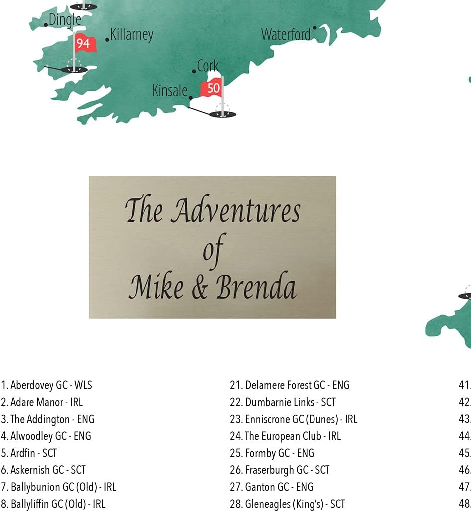 UK & Ireland Golf Courses Push Pin Map - Track Your UK & Ireland Golf Travels - Black Frame