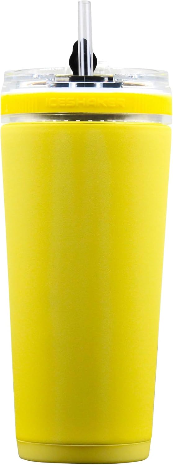 Ice Shaker 26 Oz Tumbler, Insulated Water Bottle with Straw, Stainless Steel Bottle, As Seen on Shark Tank, Water Bottle with Straw, Yellow