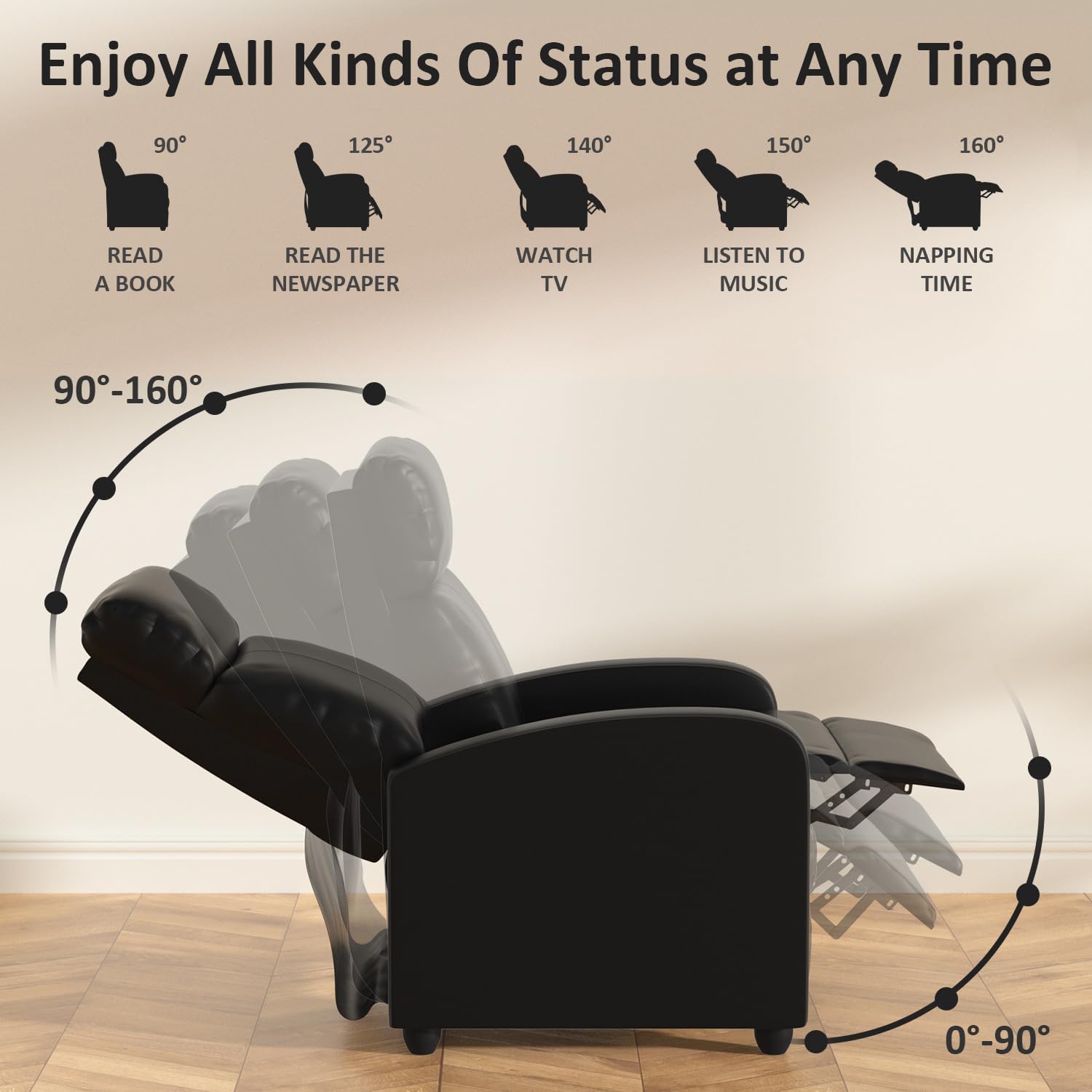 M***age Recliner Chair, Single Sofa Chair with Remote Control, Chair Recliner, Lazy Recliner Chair, Living Room Recliners with Pu Leather Padded Seat Backrest, Recliner Chairs for Adults, Black 4 61pTPJlC9BL. AC SL1500
