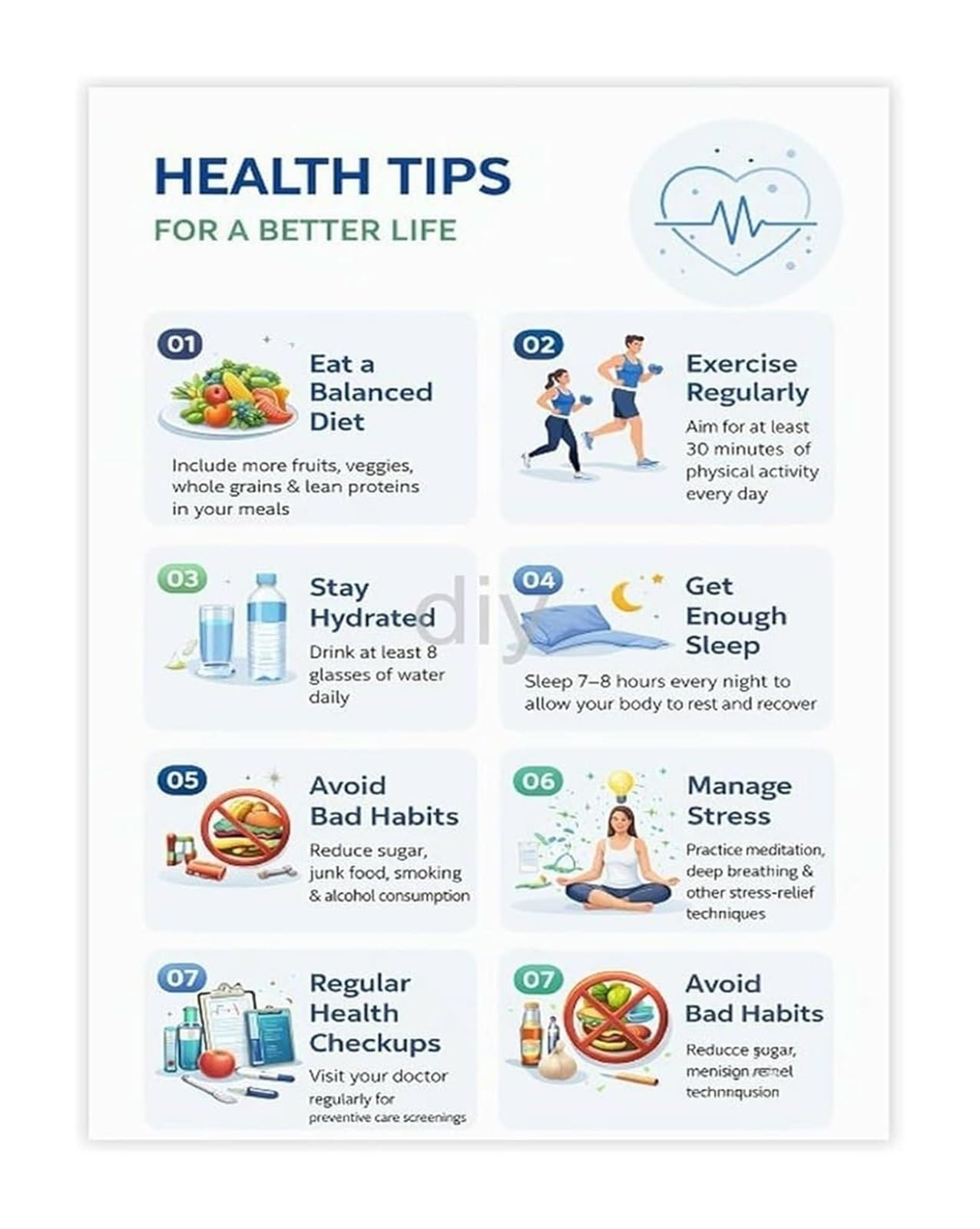 KCDFDVJFBM Healthy Lifestyle Poster Daily Wellness Habits Chart Motivational Tips for Home Office Wall​