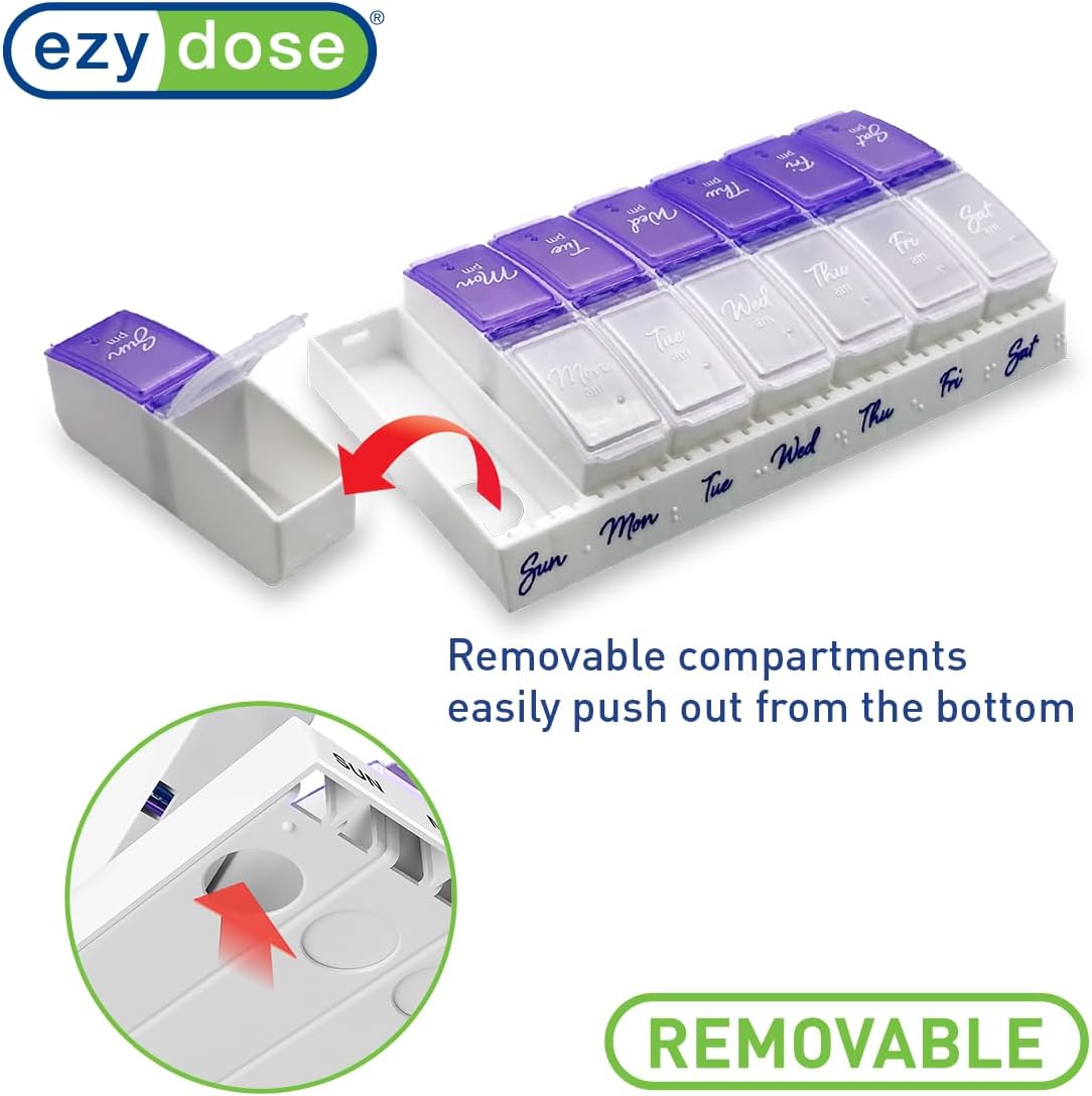 Ezy Dose Weekly (7-Day) AM/PM Pill Organizer, Small, Lavender/Pearlescent image 3