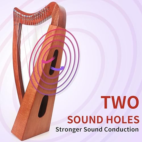Miniatura 35 de Arpa de lira, Lotkey 23 cuerdas de metal, cuerpo de caoba y tablero de abeto sólido, arpa de lira con llave de afinación, cuerdas de extracción