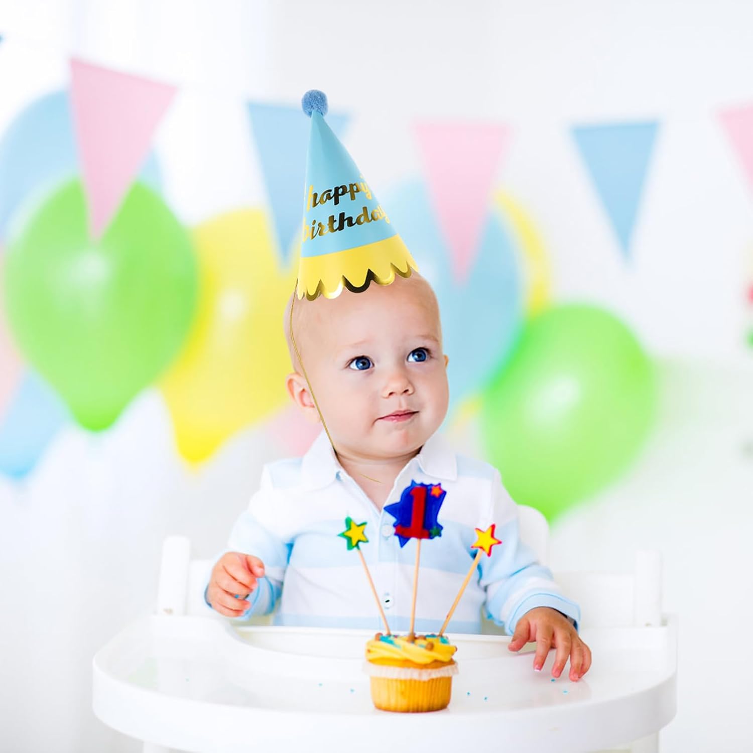 Kids Birthday Hats 10-Pack Paper Cone Party Hats Lightweight Birthday Headwear for Children 7.08X4.33X4.33 Inches Supplies