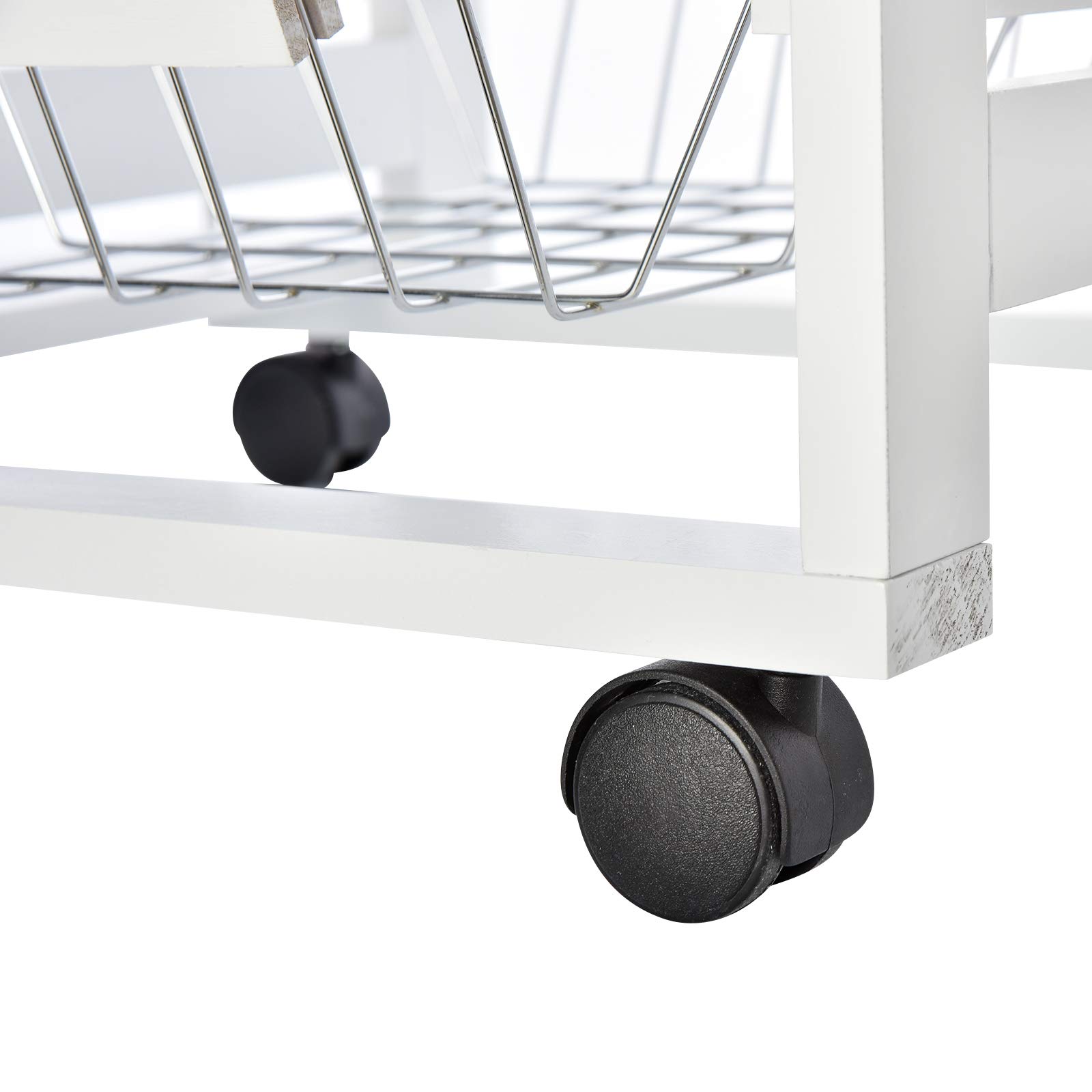 HOMCOM Carrello Isola da Cucina Salvaspazio in Legno di Pino, Carrello Portavivande con 4 Ruote Cassetto 3 Cesti Estraibili Portafrutta, Bianco