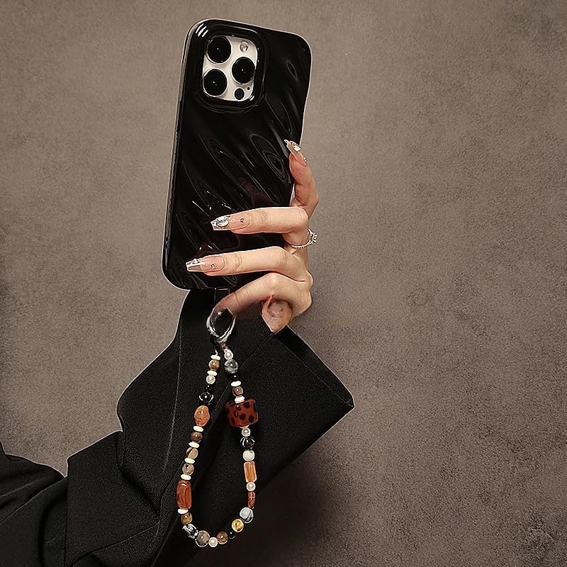 Phone Charm with Crystal/Handpainted Bead, Kawaii Hands-Free Wrist Strap for Women Girl, Cute Leopard Print Shell Bead, Luxury Bling Diamond Glitter Beaded, Phone Lanyard - Image 4