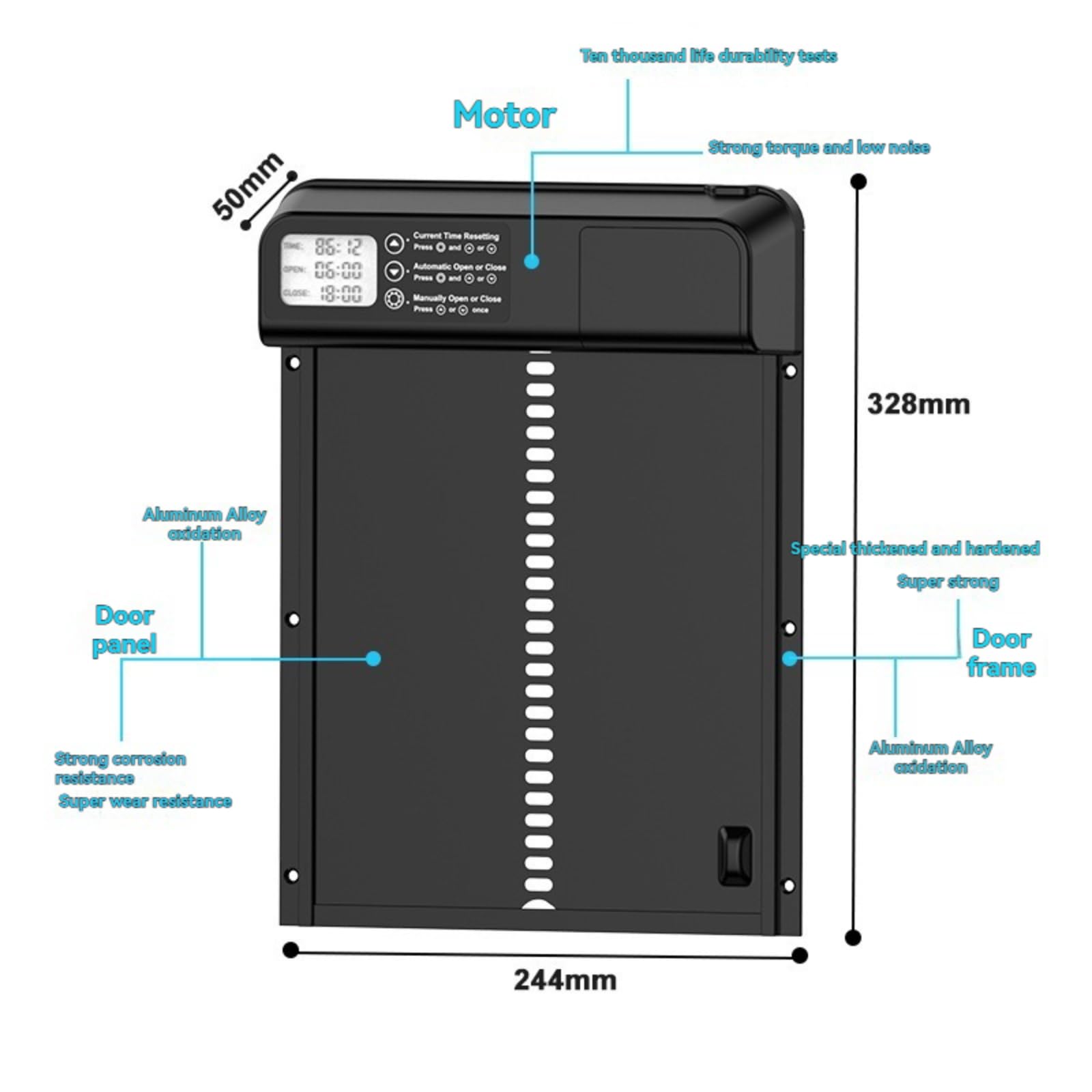 Porta Automatica Pollaio Alluminio Anodizzato Digitale 24 Ore - Protezione Antiostruzione Batteria Lunga Durata per Esterno