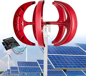 10000W Wind Turbine Generator, 12V/24V/48V/110V/220V 5 Blades Vertical Wind Turbine Kit 3 Phase AC Permanent Magnet Generator with Controller for Hybrid Wind Solar SystemColorRed48v