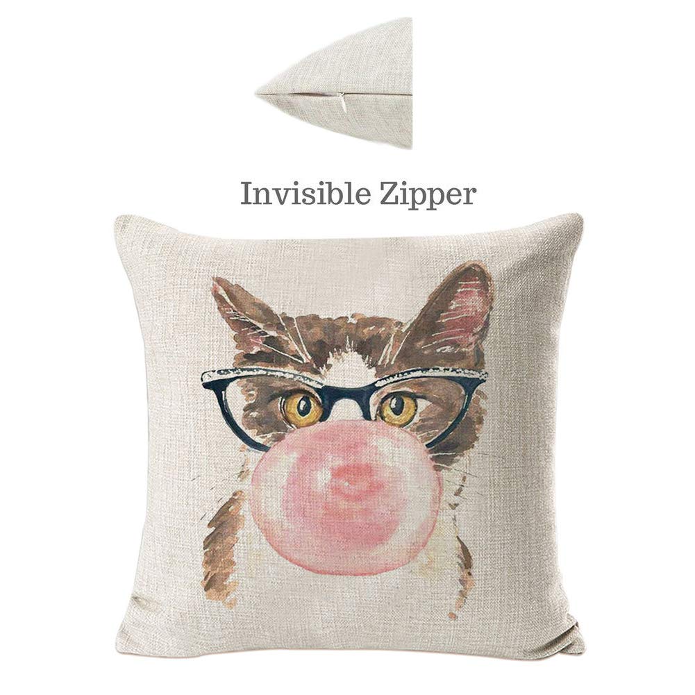 NYDECOR Throw Pillow Covers Cat Pillow Cases Animal Kitty Pillowcase Cotton Linen Cushion Cover for Couch Bed Sofa Patio Car,18