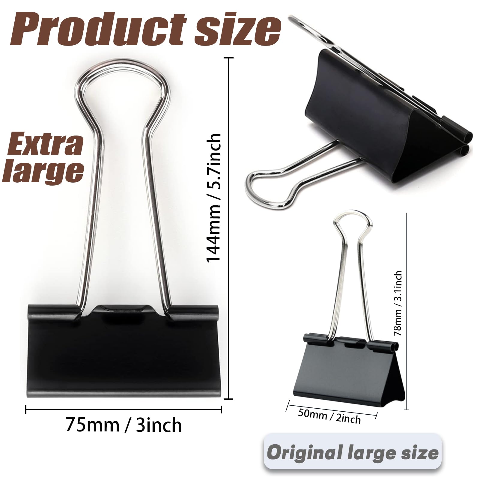 Clip per raccoglitori Jumbo da 7,6 cm (confezione da 36), clip per raccoglitori extra large resistenti, per forniture per ufficio e casa, nero