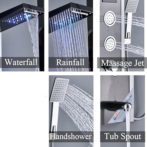 Brushed Nickel Shower System Luxury Black Led Shower Panel Spa Massage Jet Shower Faucet Bathroom Waterfall Rain Shower Column System Faucet Bathoom Rustproof And Durable ( Color : Black 8020 , Size : #TOP2