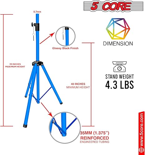 Miniatura 5 de 5 Core Soportes para altavoces, color azul cielo, resistente, altura ajustable, de 40 a 72 pulgadas, trípode PA para altavoces grandes, soporte de