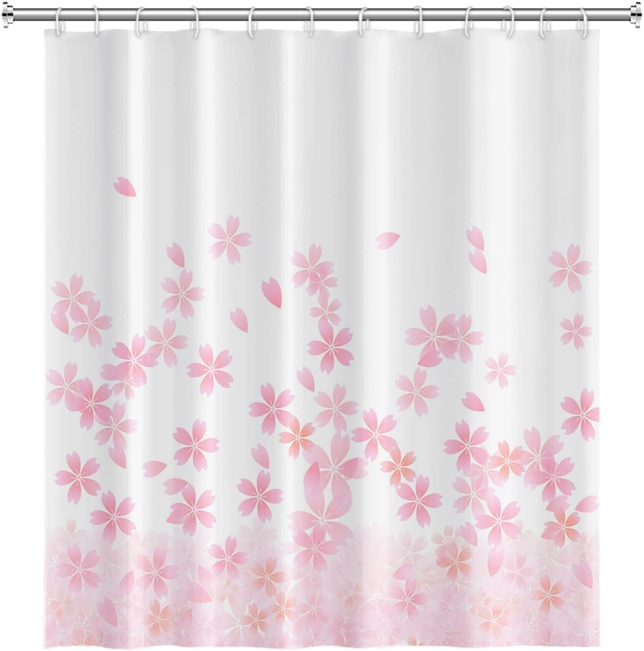 Pink Floral Bathroom Shower Curtain Cherry Blossom Dreamy Flowers Petal Shower Curtain with Hooks Polyester Waterproof Fabric Girly Home Decorative Bathtub, 72x96 Inch