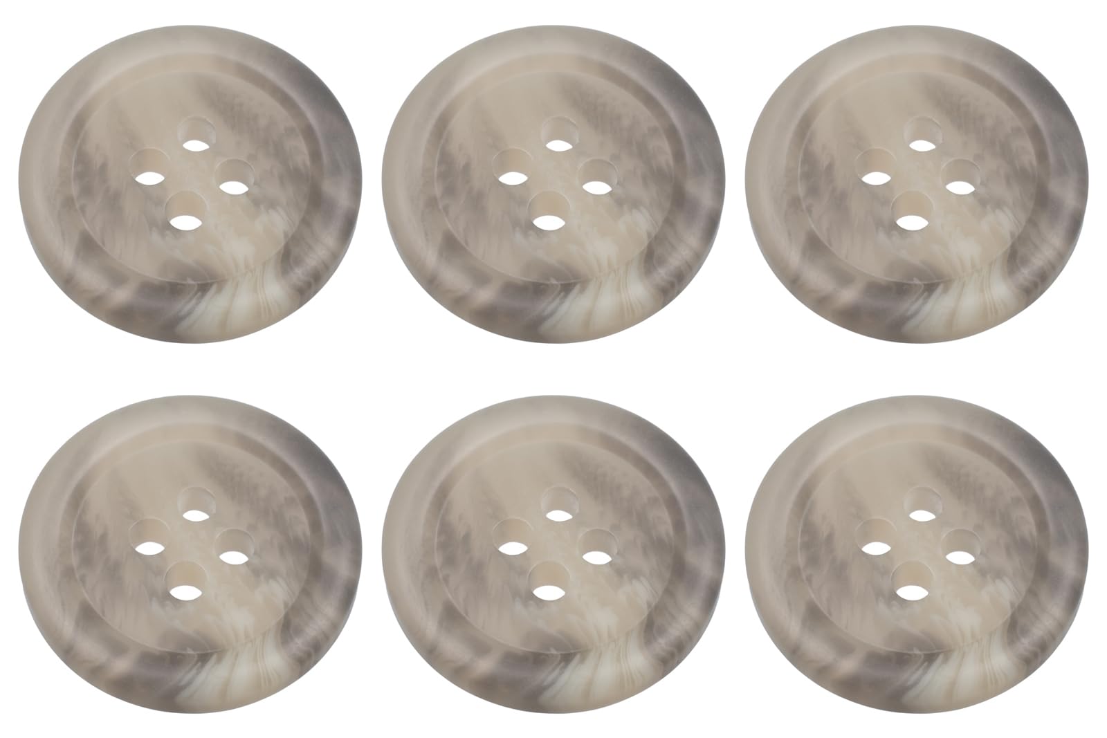 Pack of 6 Light Grey Taupe 20mm Round Faux Horn Sew On Plastic Buttons for Coats Jackets Cardigans Flat 4 Holes 32L
