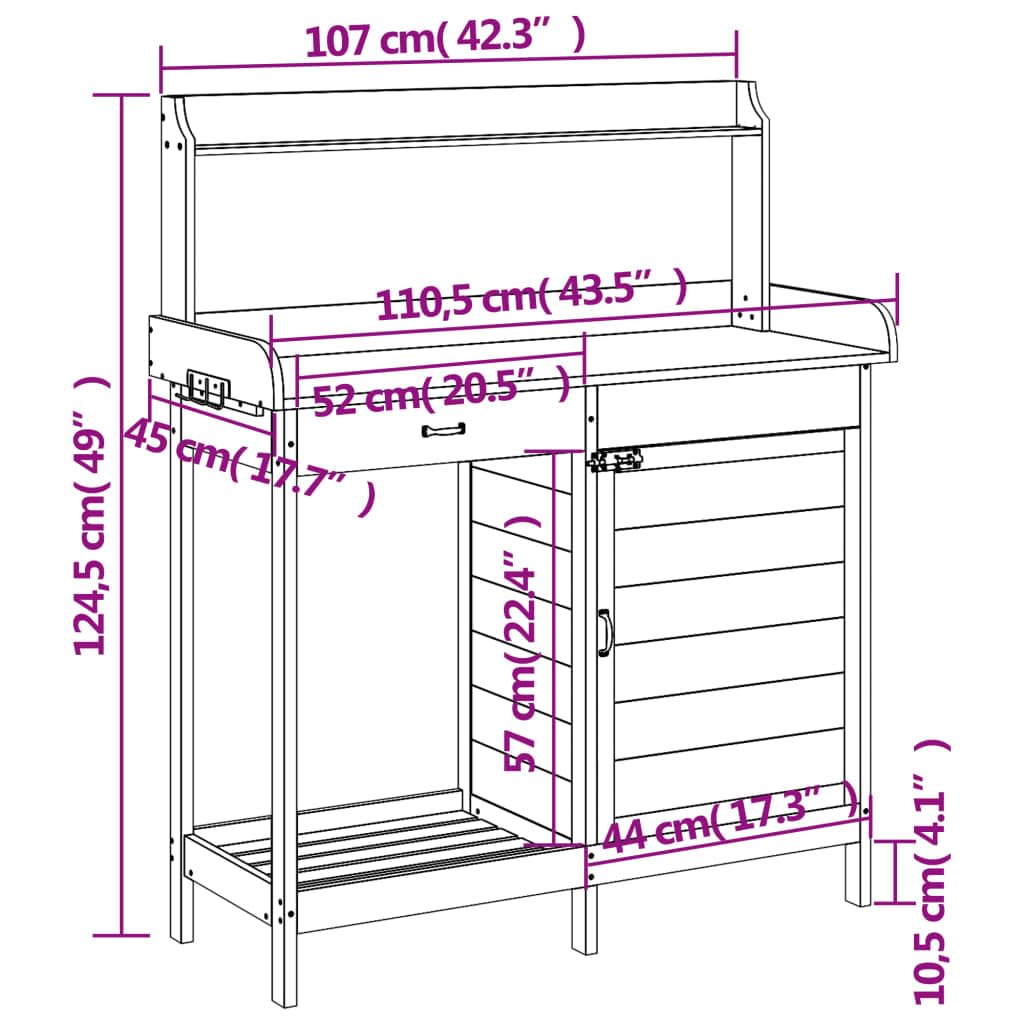 vidaXL Table de Rempotage avec Armoire Établi Jardin Bois Massif Sapin