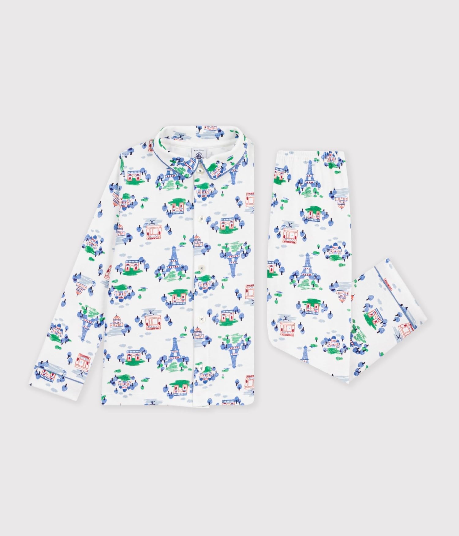 Petit Bateau Pigiama con Bottoni da Bambino in Cotone Stampato Parigi, 12A, Bianco/Multicolore