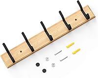 Vista 6 de Perchero Perchero 5 ganchos de alta resistencia para ropa, sombrero, tablero de bambú, ganchos negros