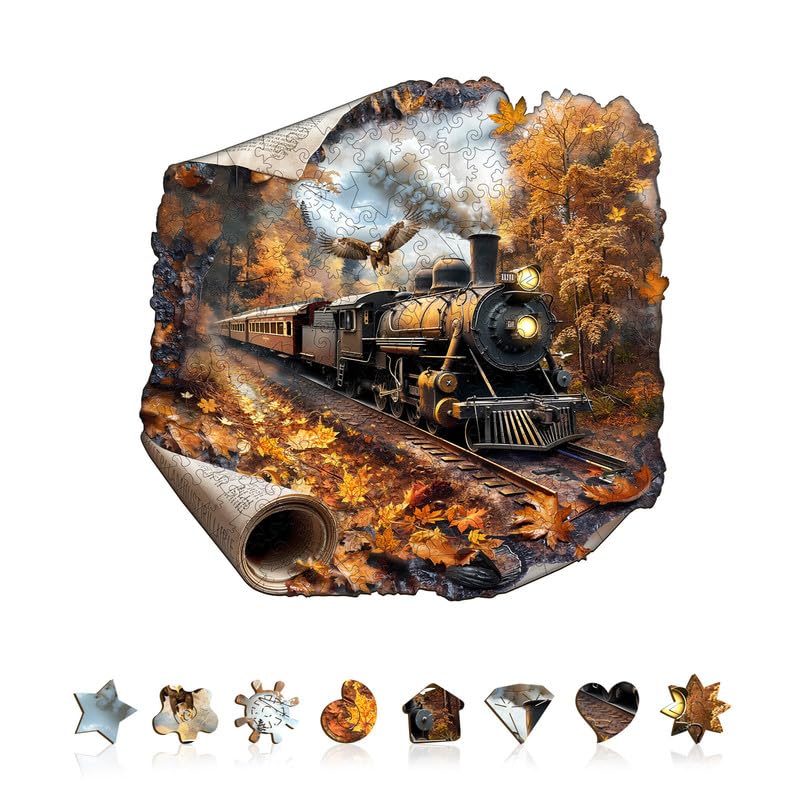 Jigfoxy Wooden Puzzles for Adults, 285-Piece Journey of Autumn Jigsaw Puzzle, Unique Animal-Shaped Jigsaw Puzzle for Adults and Teens, Creative Gift with Premium Wooden Box,13.4 * 13.2in โ image 1