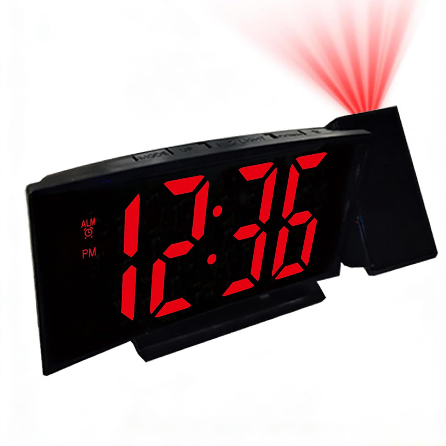Kimroxi Projection Alarm Clock, LED Digital Clocks Bedside with 180° Projector, 4-Level Brightness, Snooze Function, 3 Alarm Modes, Time/Date/Temp Curved Screen Display for Bedroom Office Home