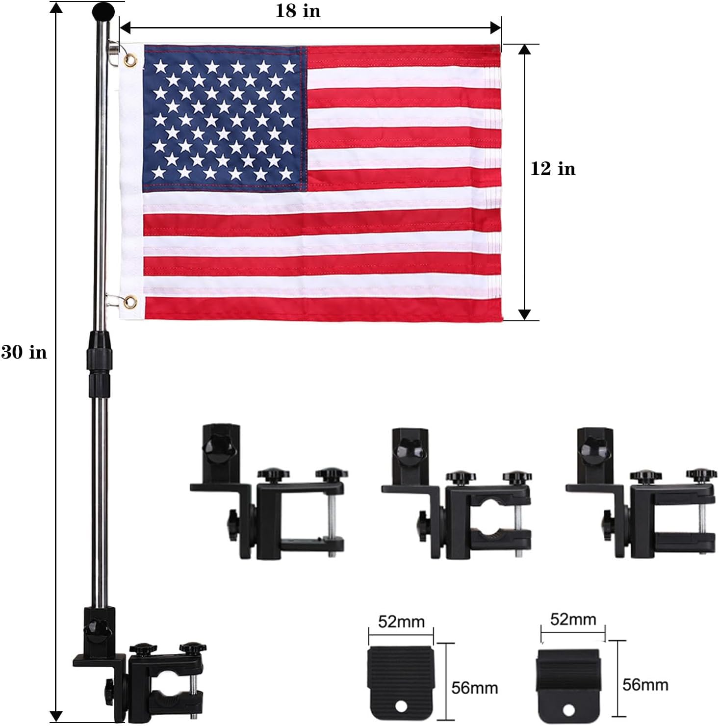 MEGREZ American Flag Pole Kit, 360° Adjustable Pontoon Boat Flag Mount, 30in US Flag Holder for Boats, Buggy, and Golf Cart - Image 3