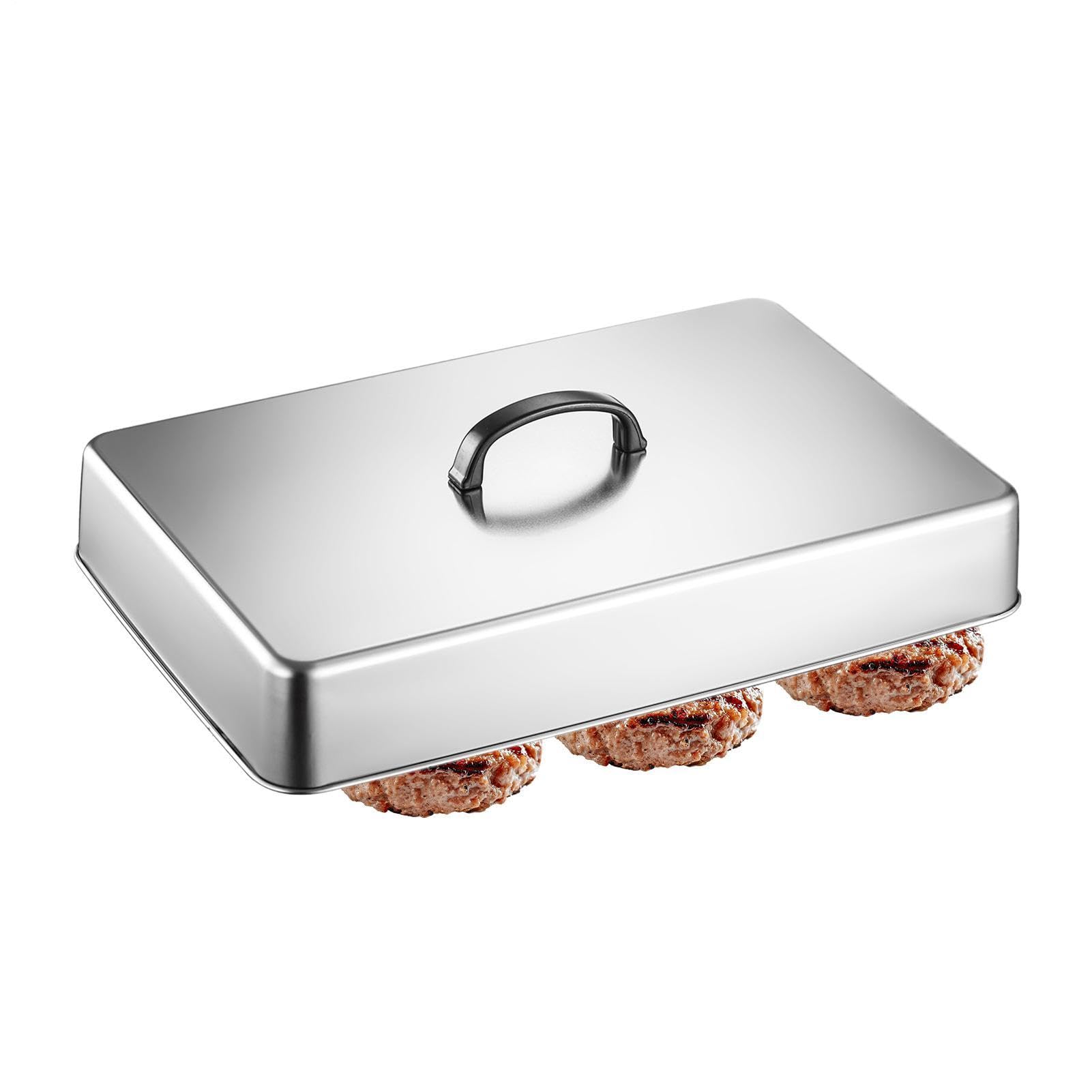 Genérico Cúpula para Rociado en Plancha,43,5 x 28,2 x 6,6 cm Tapa Rectangular de Cocina en Acero Inoxidable,Cúpula para Derretir | para Cocina Interior Y Exterior Barbacoa Y Plancha Comercial