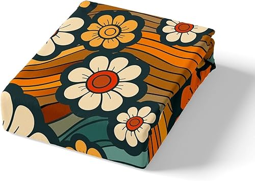 Miniatura 4 de Groovy - Sábana bajera ajustable de flores de margaritas, tamaño matrimonial, juego de ropa de cama psicodélico hippie floral vintage de los años 70