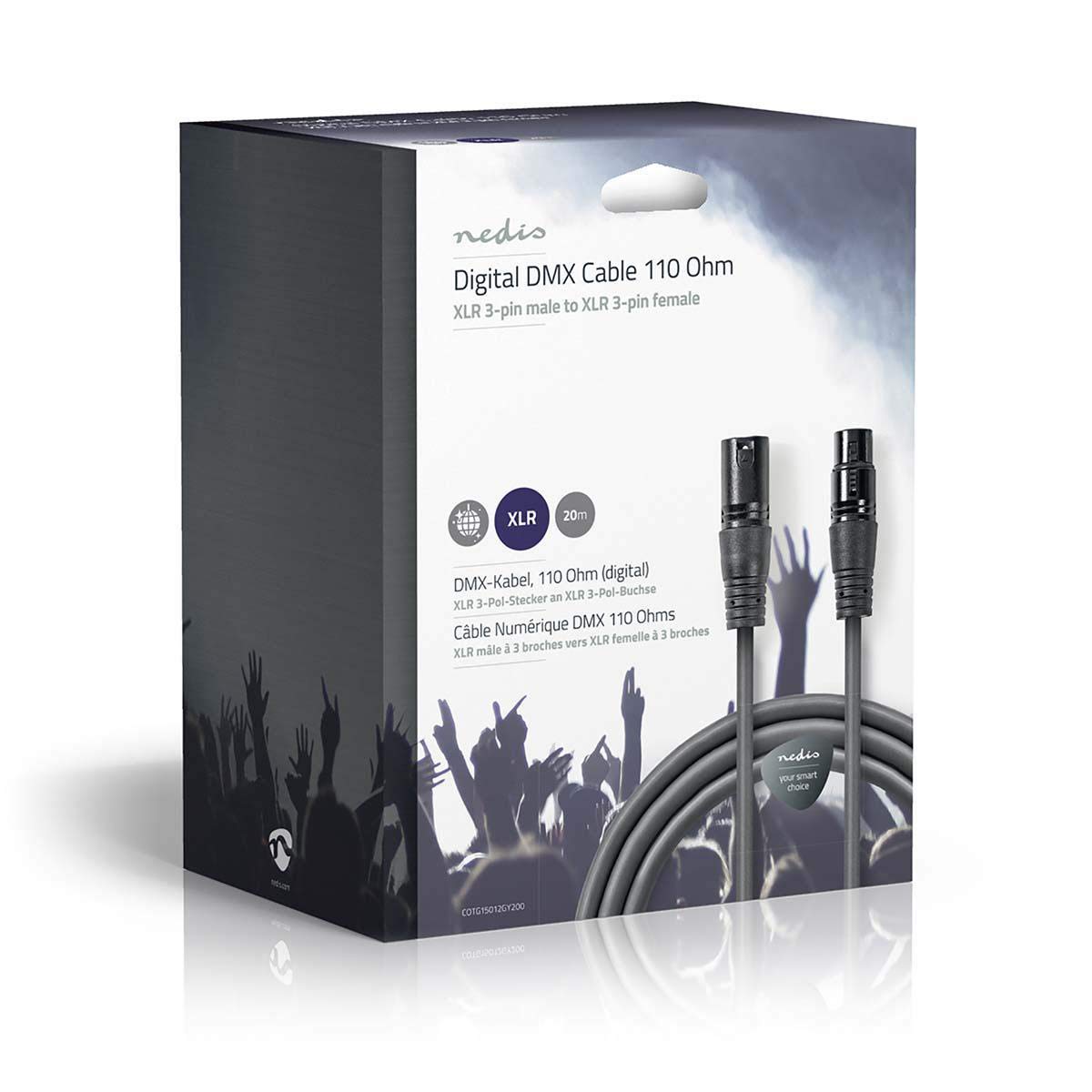 NEDIS Câble adaptateur DMX - XLR 3 broches mâle - XLR 3 broches femelle - Nickelé - 20 m - Rond - PVC - Gris foncé - Emballage carton