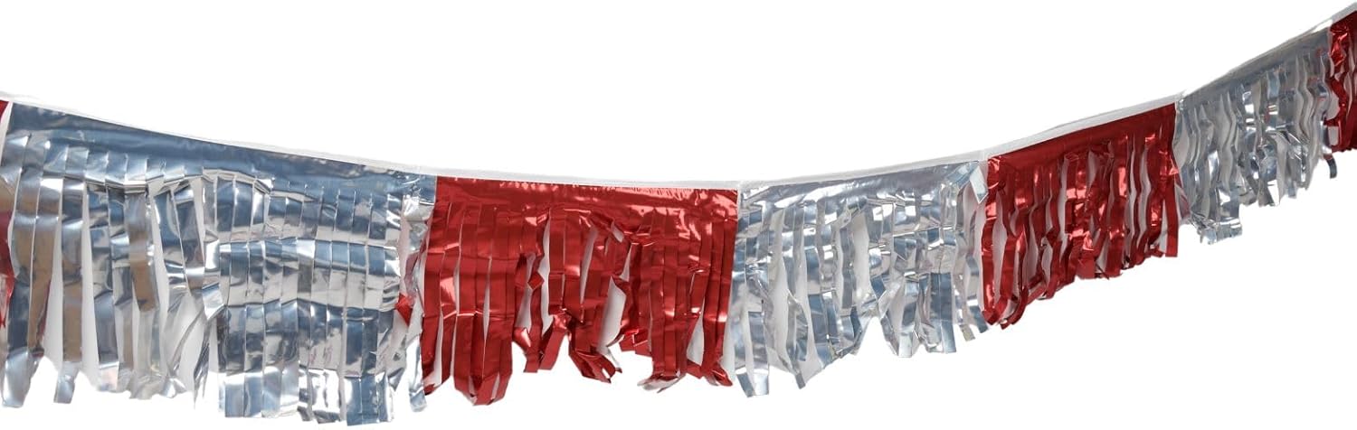 SSWBasics 60 Foot Red/Silver Metallic Fringe Pennant