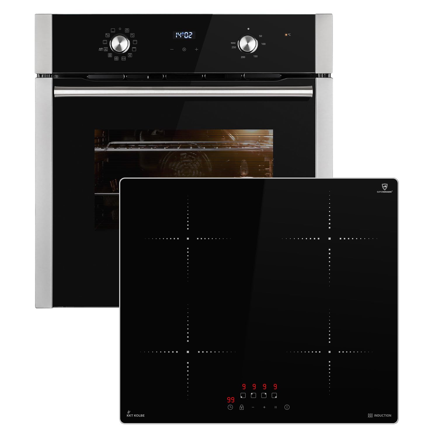 Cuisinière: 60cm Four encastrable BO8810SS + 59cm Plaque Induction IH85900ED | Gril | Air chaud | Tiroirs télescopiques | Timer automatique | Double Vitrage d'isolation thermique | SET8810IH859ED