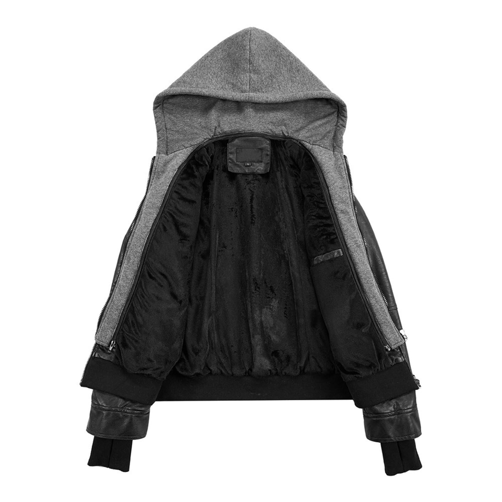 Kunstlederjacke Damen Lederjacke mit Kapuze Damen - Lederjacken mit abnehmbarer Kapuze Herbst Y2k Tops