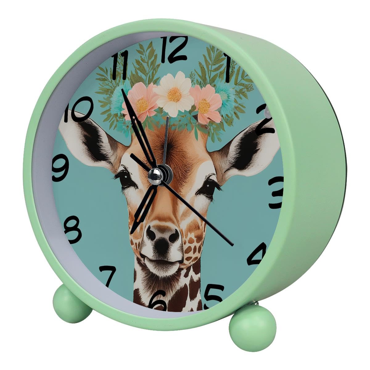 Luoweisi Analog Alarm Clock Giraffe Flower, Silent Non-Ticking with Night Light, Battery Operated, Round Desk Alarm Clock for Office, Bedroom, Elderly, Adults, Children, Student Gifts