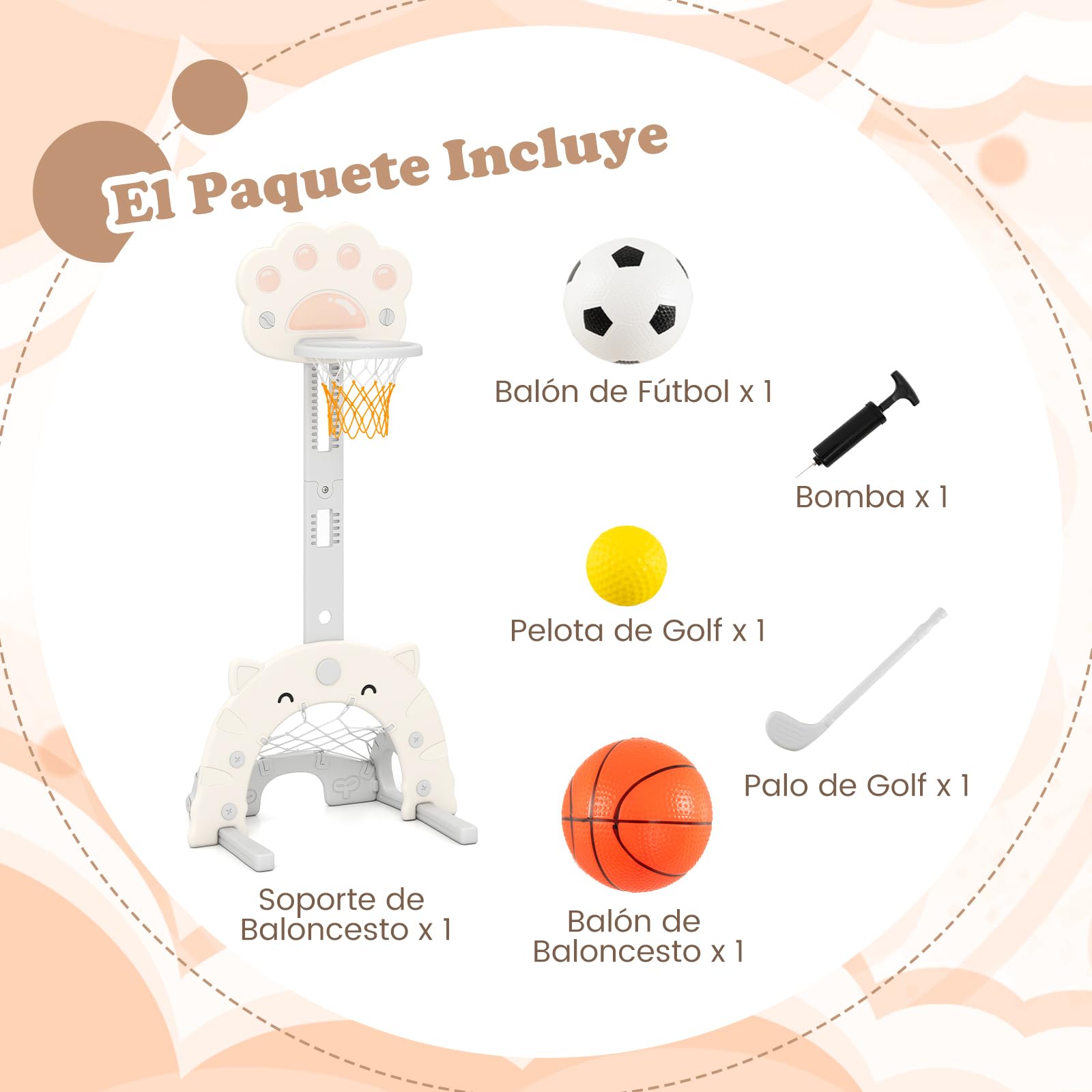 COSTWAY Canasta de Baloncesto para Niños 3 en 1, Centro Deportivo con Juegos de Baloncesto, Fútbol y Golf, Juego de Actividad Interior con Altura Ajustable y Aro Plegable para Niños de 3+ Años (Gris)