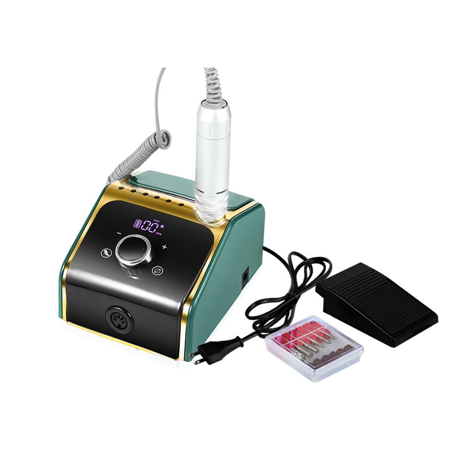 Elektryczna frezarka do paznokci, 35000RPM elektryczna wiertarka do paznokci, akumulator zestaw frezów do manicure, pilniki do paznokci wiertła do żelu, narzędzie do zdobienia paznokci(Green)