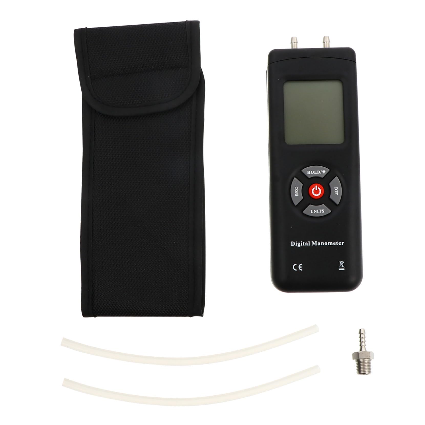 Digitales Dual Differenzial Manometer mit Zwei Eingängen, Schwarz | Abs Gehäuse, 11 Druckeinheiten, Datenspeicherung und Automatische Abschaltung