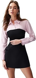 فستان قصير بتصميم سادة بقصة ضيقة بدون حمالات وتفاصيل دقيقة من نوع فينكي موديل TWOSS24EL00751، مصنوع من نسيج محبوك يشبه القميص للنساء من ترينديول