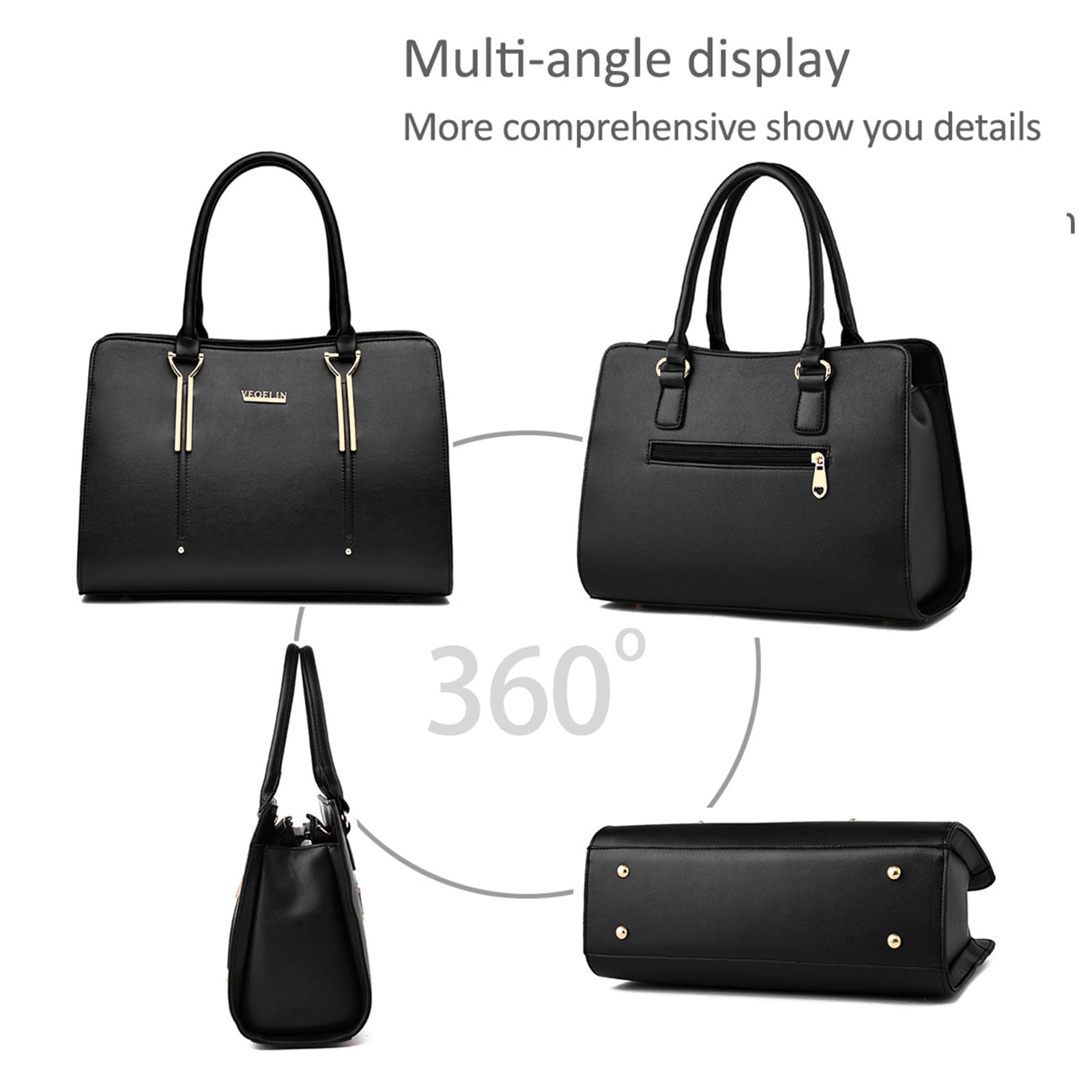 NICOLE & DORIS Femmes Sacs à Main Sac d'épaule Sacs à Main portés Main en Cuir PU Sac Messenger Grande Capacité Sac bandoulière Sac Fourre-Tout Noir