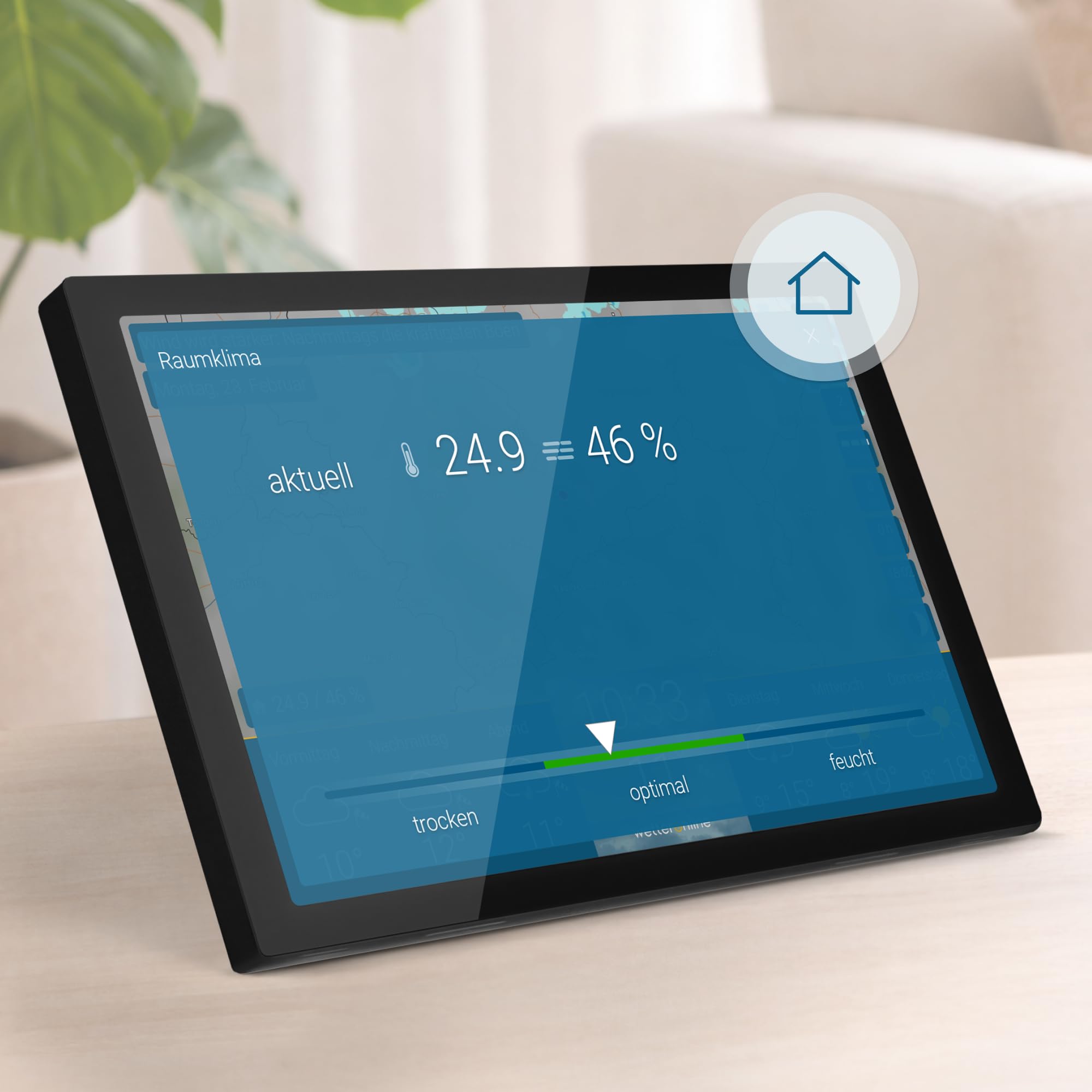 wetteronline home 4 WetterDisplay, WLAN-Wetterstation mit WetterRadar: Wetterfilm auf großem HD-Farbdisplay, einfache Bedienung, edles Design, RegenRadar, Unwetterwarnungen, 14-Tage-Wettervorhersage