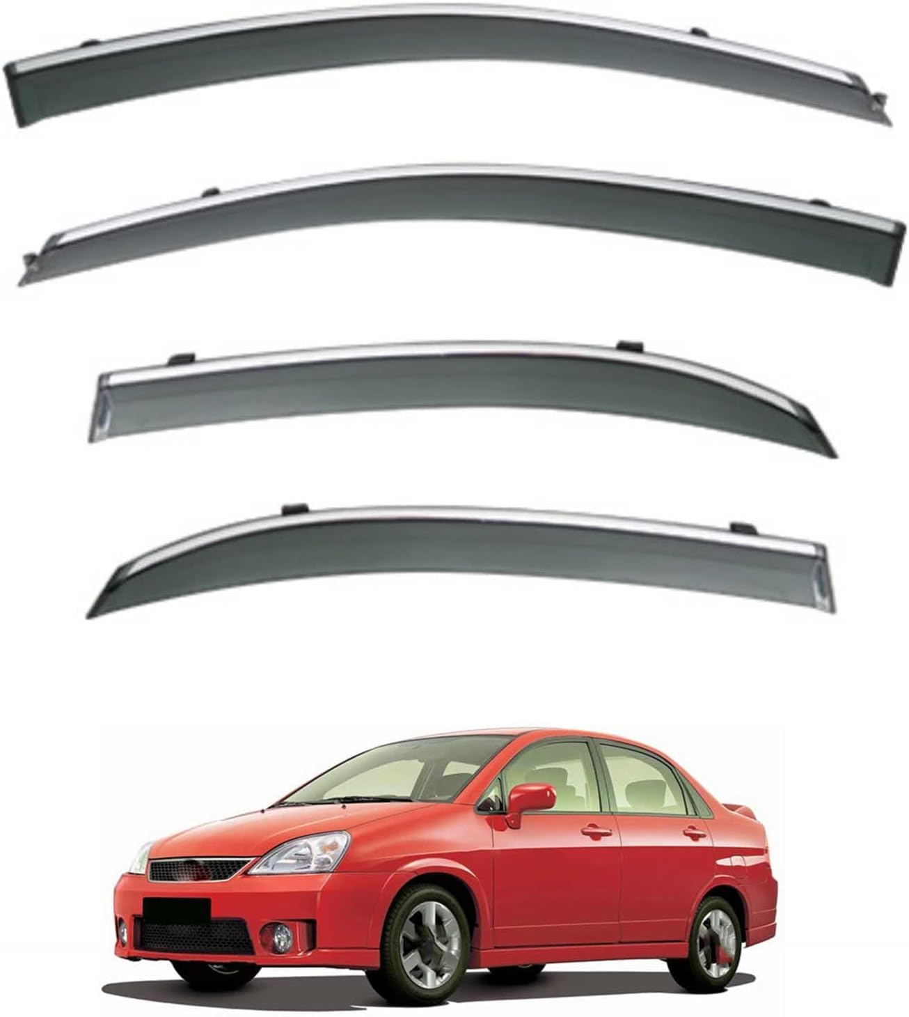 nwsplmy Wind Deflectors for Suzuki Aerio Sedan MK1 2001–2007, Rain Guards Window Visors, 4-Piece, Protects Against Fading & Cracks