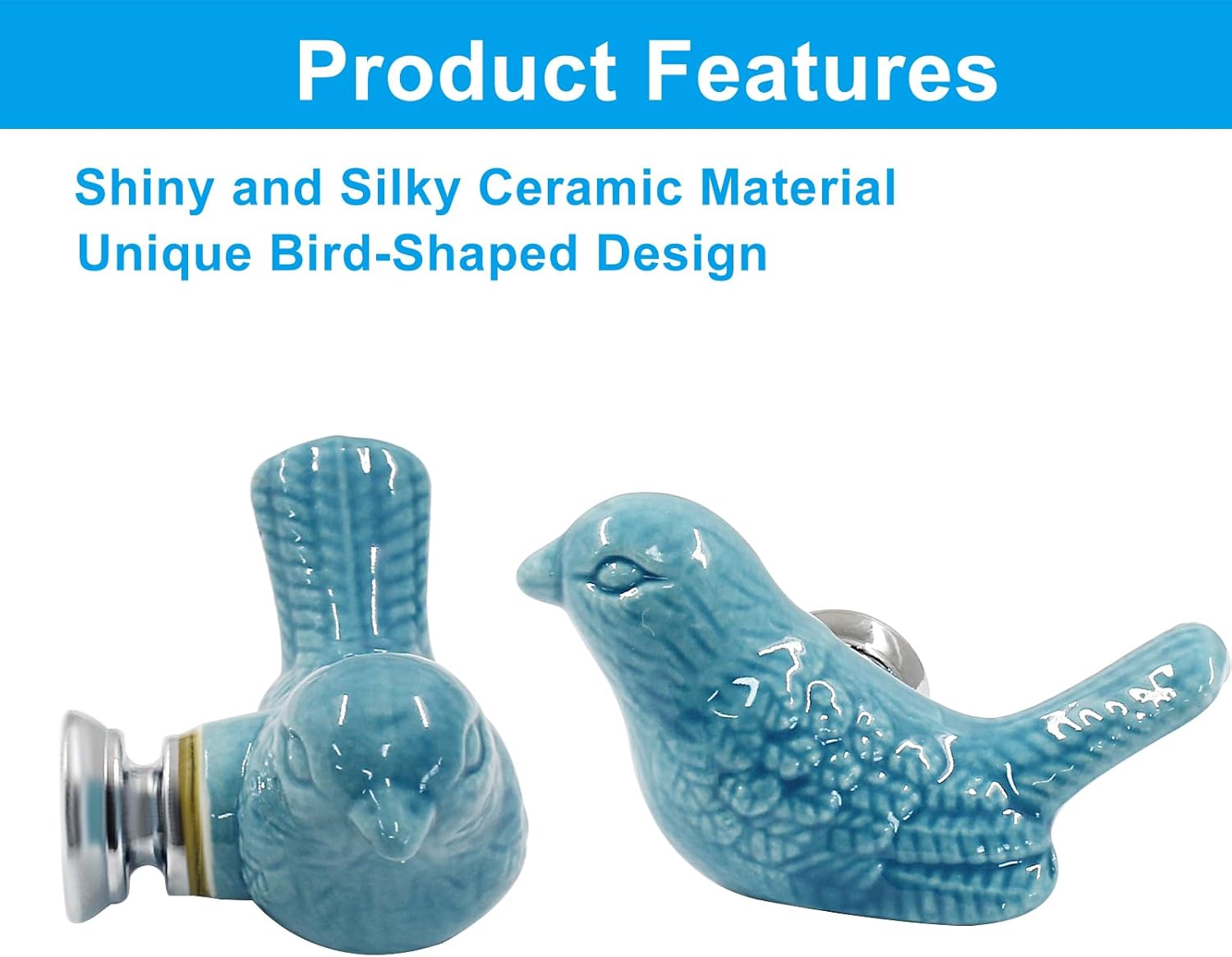 Bird Shape Ceramic Knobs, 2 Pack Blue Cute Cabinet Pulls Handles for Dresser, Drawer, Cupboard with Mounting Screws and Screwdriver