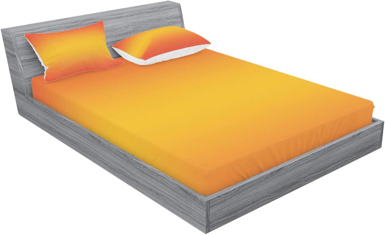 Ambesonne Ombre Fitted Sheet & Pillow Sham Set, Tropical Sunset Seasons of The Year Inspired Summer Themed Design Modern, Decorative Printed 3 Piece Bedding Decor Set, Full, Orange Yellow