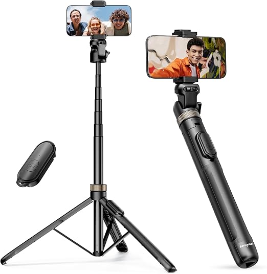 Sensyne 72" Extendable Tripod for iPhone & Selfie Stick with Detachable Phone Holder & Wireless Remote, Compatible with All Cell Phones, Black