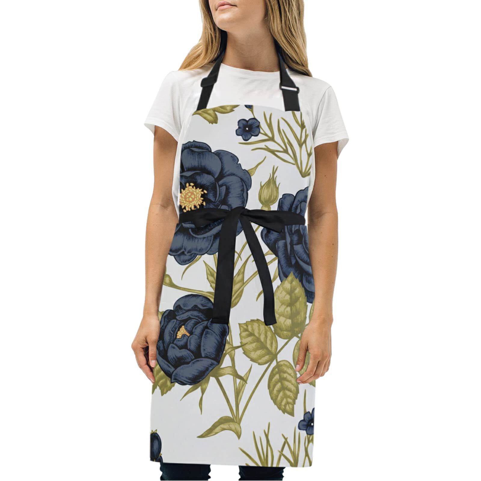 Grembiuli Donna Floreali 2 Pezzi Con Tasche - SWINILAYA Grembiule Da Cucina Regolabile Per Cucinare, Forno E Giardinaggio