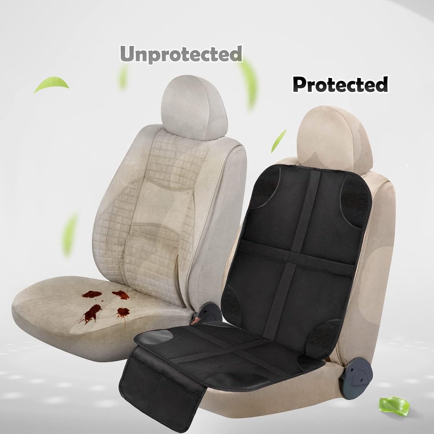 AiQInu Protezione Sedile Auto, 2Pcs Protezioni Per Seggiolino Auto Impermeabile Antiscivolo per Bambini Compatibile con 2 Tasche Portaoggetti per Suv,Berlina,Seggiolino Auto in Pelle E Tessuto