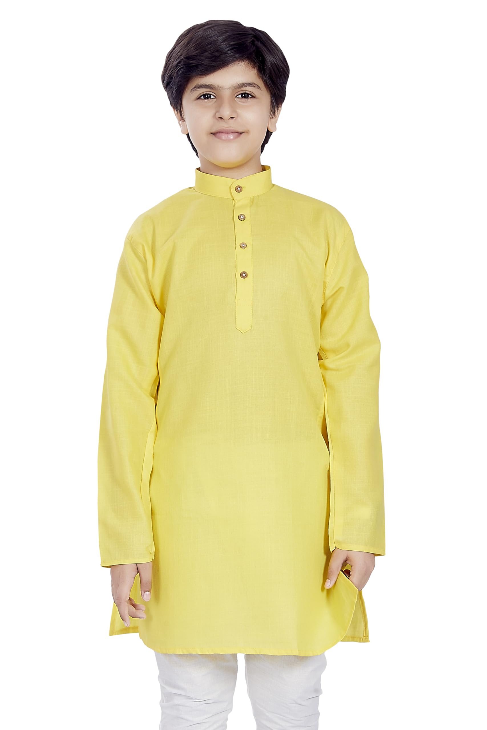 Divisive Boy's Plain Cotton Blend Ethnic Kurta Pyjama Set (Dkd2_24_Yellow)
