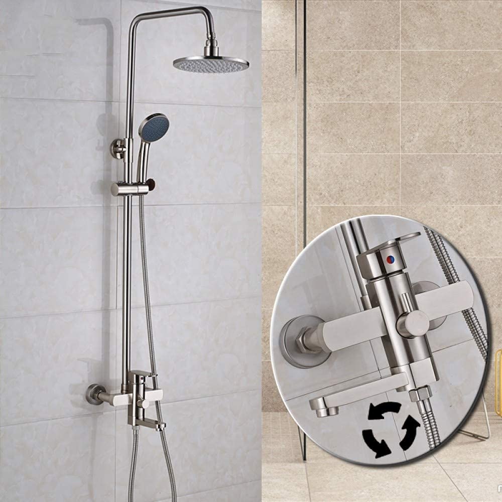 Système de douche en nickel brossé avec mitigeur à 3 voies et pommeau effet pluie pour salle de bain