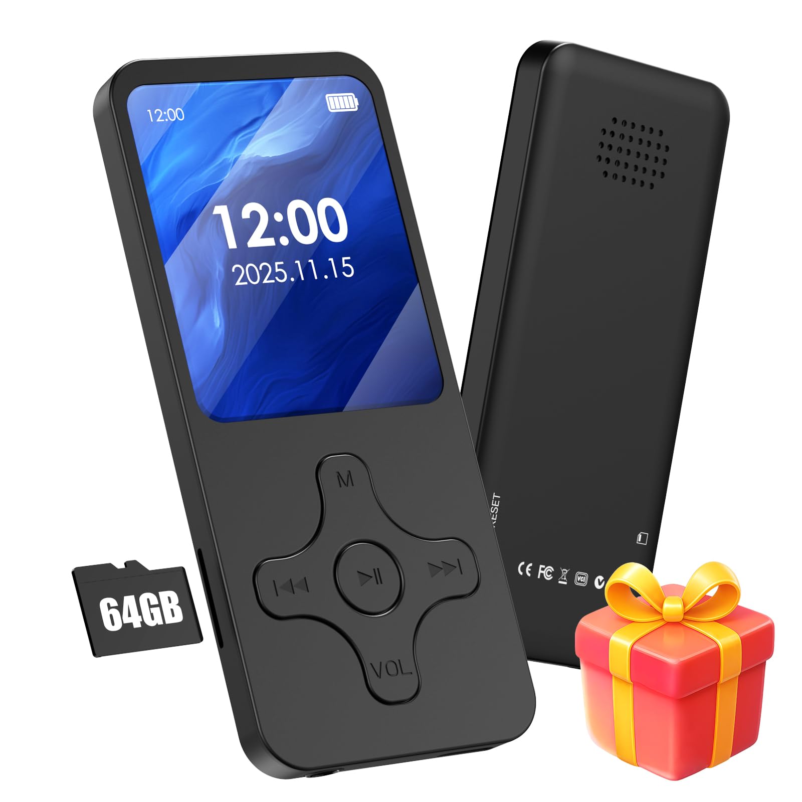 MP3プレーヤー 軽量30g ポータブル ギフト対応 64GBカード付 Bluetooth5.0 対応 デジタルオーディオプレーヤー 子供 学生 お年玉 音楽/録音/ビデオ/写真/FM/電子書籍 日本語取扱書付き