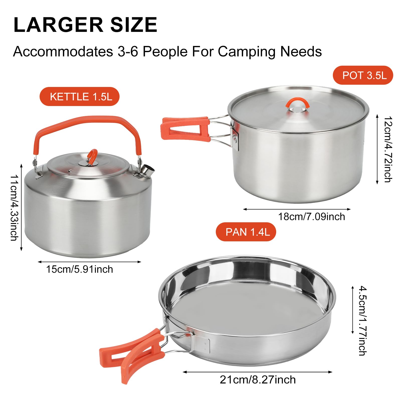 Juego de utensilios de cocina de acero inoxidable 304 para camping, sartén, olla y hervidor de agua con mango plegable, ligero, hervido rápido, apto para interiores y exteriores, para pesca