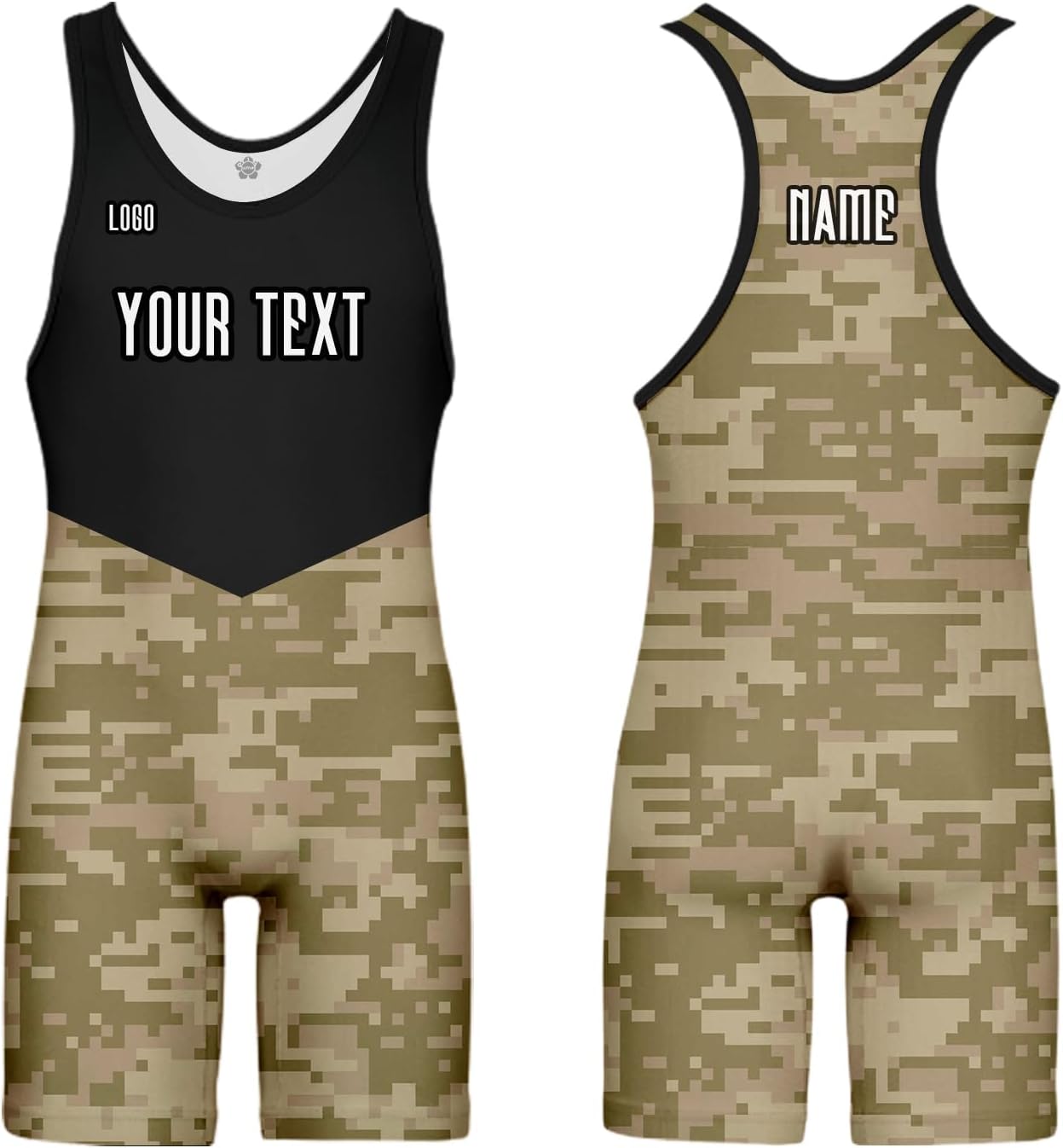 Custom Camouflage Wrestling Singlets Add Your Logo Name Active Bodysuit, Youth Mens Womens Sizes