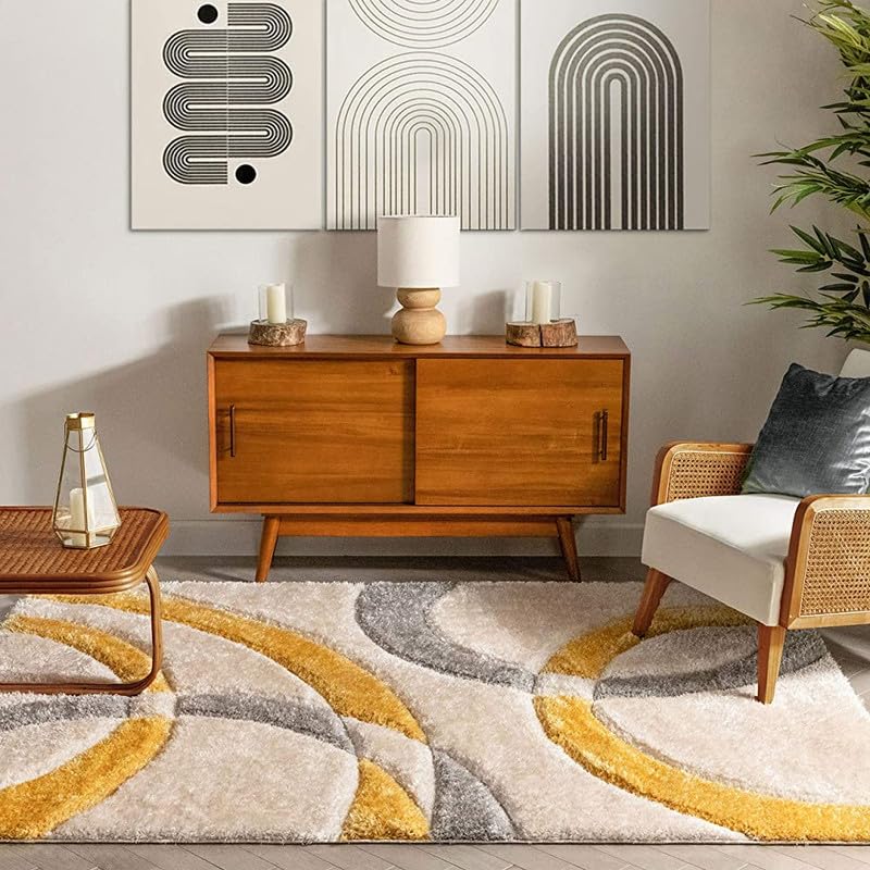 Image of Shaggy Area Rug - Extra Plush Luxury Carpet, Super Soft & Cozy Feel| Perfect for Living Room, Bedroom, and Stylish Home Decor- Yellow (3 x 5 ft)