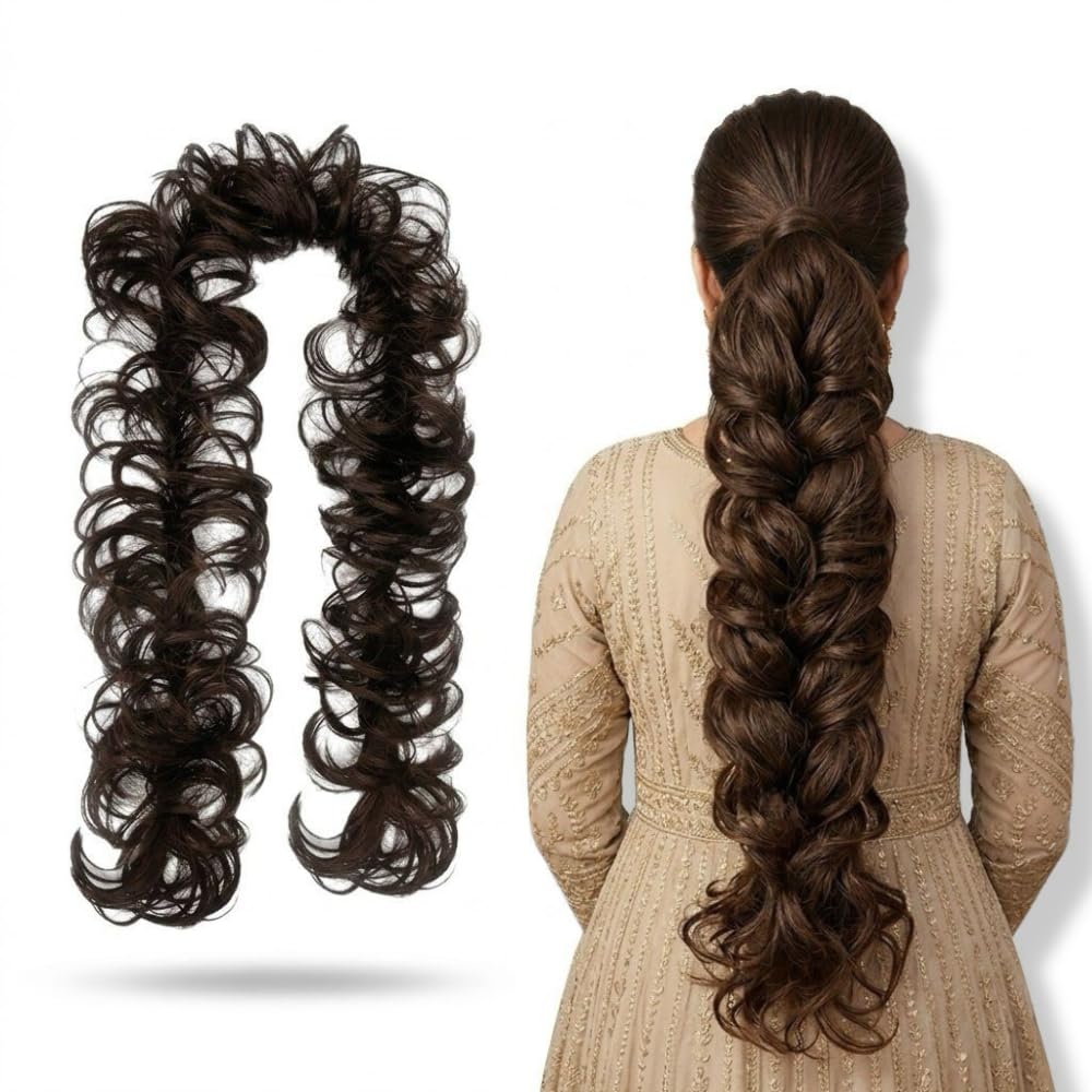 TEMPERIA Messy Hair Frill Extension for Women & Girls - Premium Braid Ponytail Hair Accessories - Brown - 1 Pc-image-22