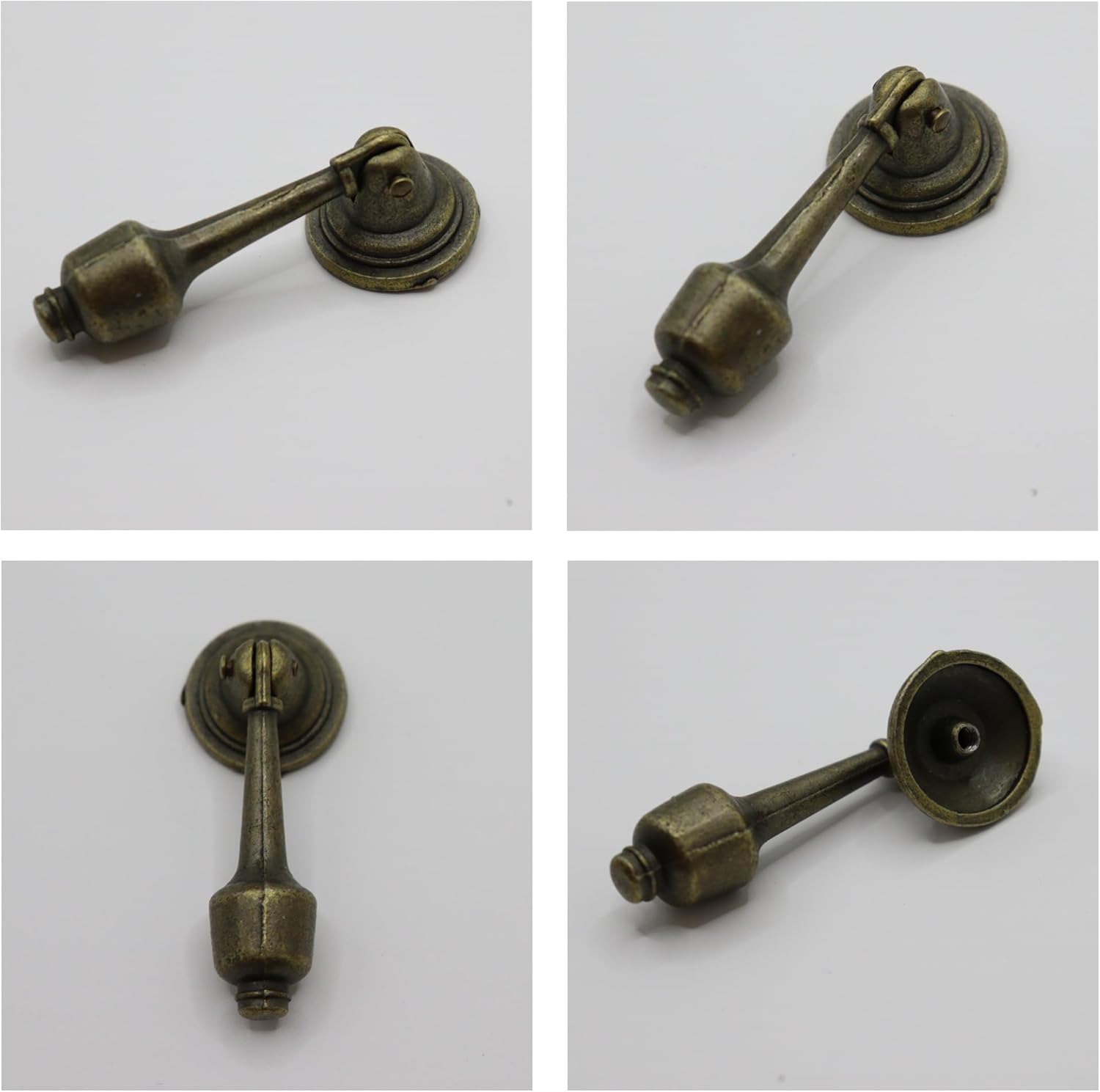 Antique Brass Drop Pull Handles 4 Pack, Vintage Pendant Drawer Knobs, Zinc Alloy Furniture Hardware for Dresser, Cupboard, or Restoration Projects